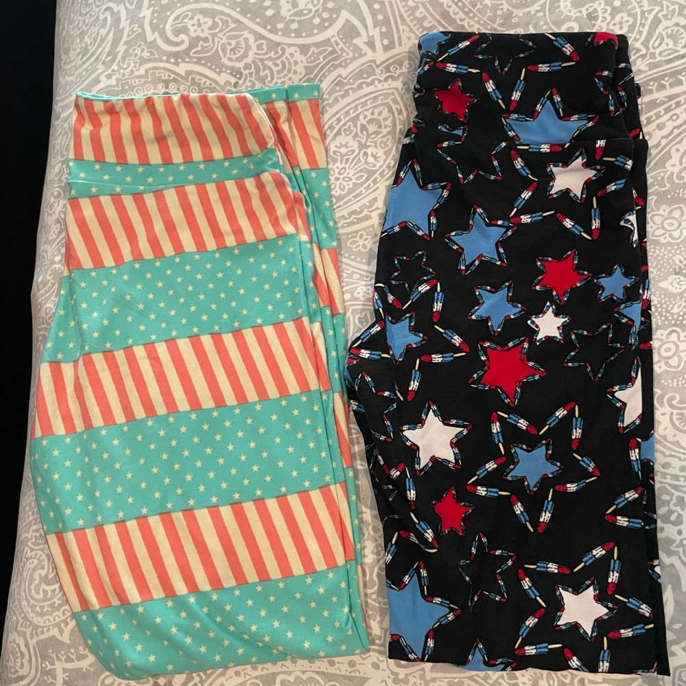 LulaRoe OS American Americana Bomb pop leggings black